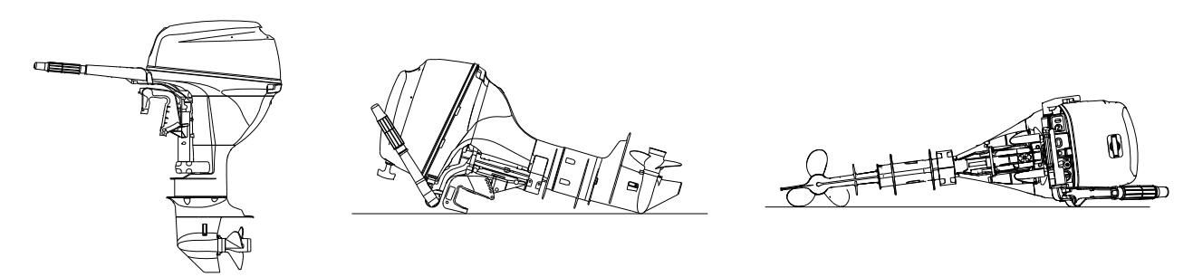 Outboard motor in correct transport and storage attitude
