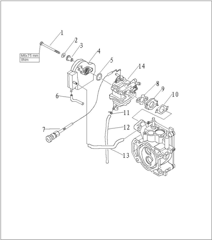 Carburetor and intake silencer assembly drawing