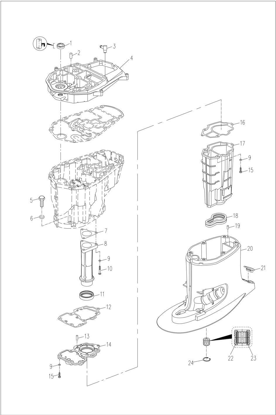 Upper casing unit and brackets decomposition diagram page 1